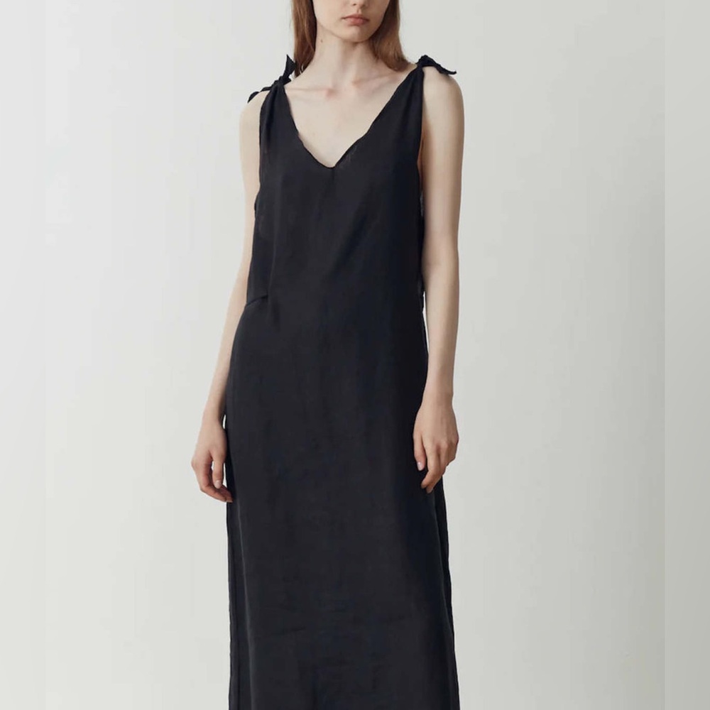 Deiji Studios Black 'The Knot' Midi Dress Linen Black S/M